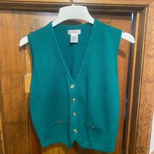 Talbots green sweater vest with gold buttons